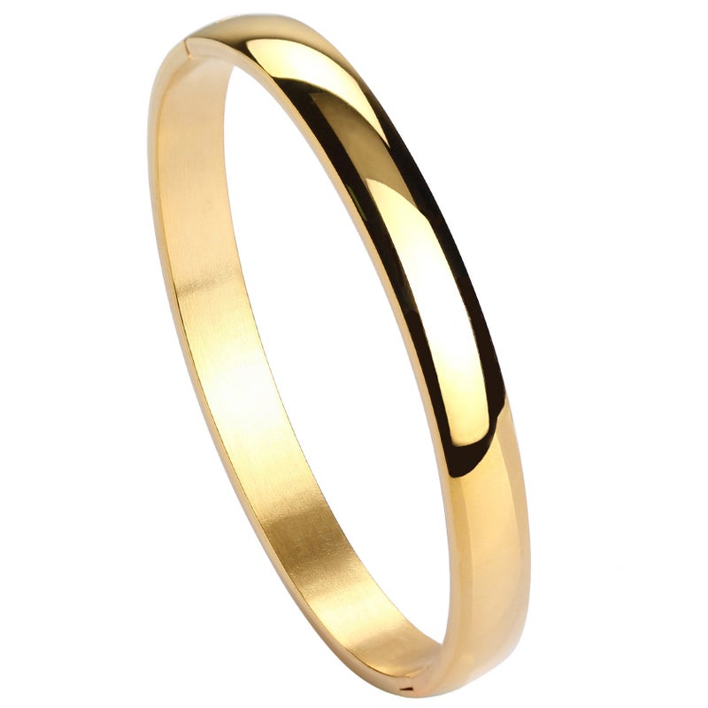 MILAKOO Womens Gold Stainless Steel Bracelet 8MM Plain Polished Finish Oval Bangle 6.7" - Image 1